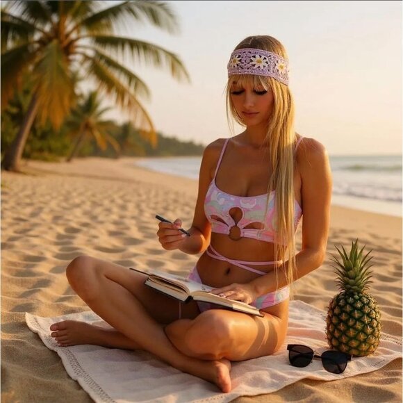 Sugar Thrillz Pastel Swirl Bikini Set – Cutout & Wrap Tie Detail – Size M - Picture 5 of 7